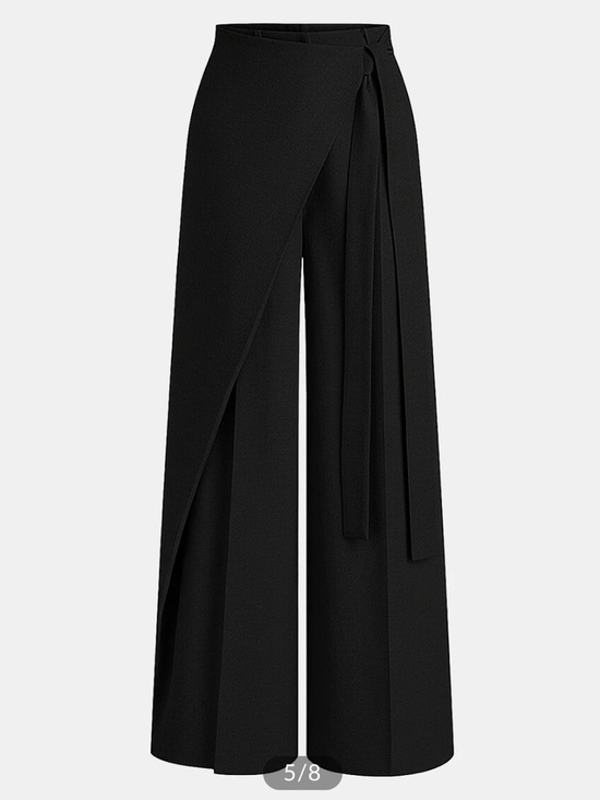 Commense Pants - COMMENSE Puddle Hem Asymmetric Wrap Wide-Leg Pants - Black